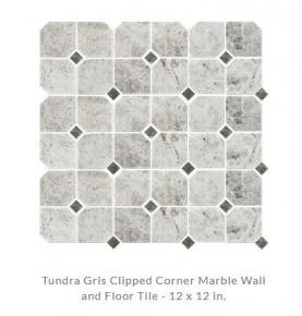 Tundra Gris Clipped Corner Marble Wall and Floor Tile - 12 x 12 in.