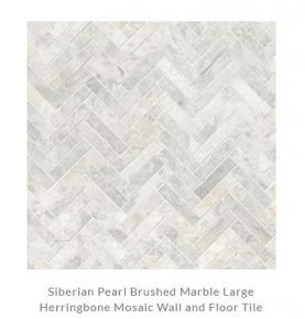 Siberian Pearl Brushed Marble Large Herringbone Mosaic Wall and Floor Tile