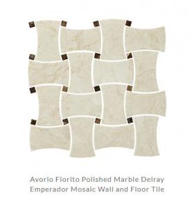 Avorio Fiorito Polished Marble Delray Emperador Mosaic Wall and Floor Tile