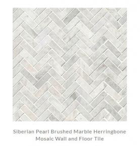 Siberian Pearl Brushed Marble Herringbone Mosaic Wall and Floor Tile