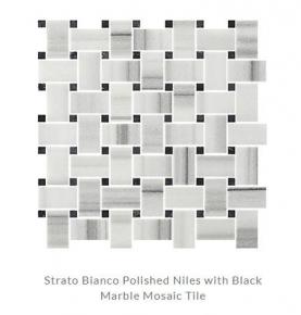 Strato Bianco Polished Niles with Black Marble Mosaic Tile