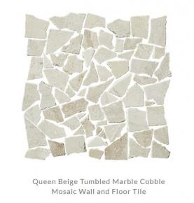 Queen Beige Tumbled Marble Cobble Mosaic Wall and Floor Tile